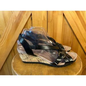 Life Stride Cork Wedge Black Strappy Sandals Size 8.5M